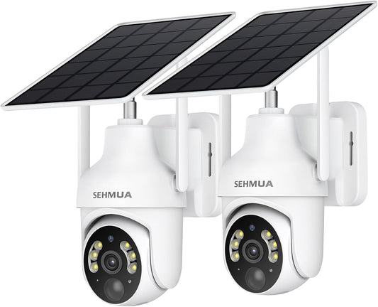 SEHMUA Cámaras de seguridad solar 2K inalámbricas para exteriores.
