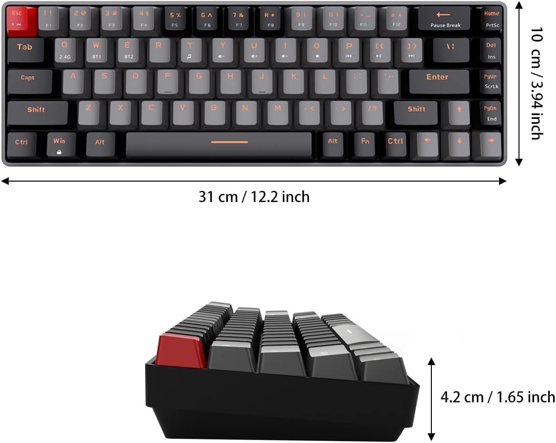 Qisan Teclado mecánico para juegos de modo dual 2.4G/BT.