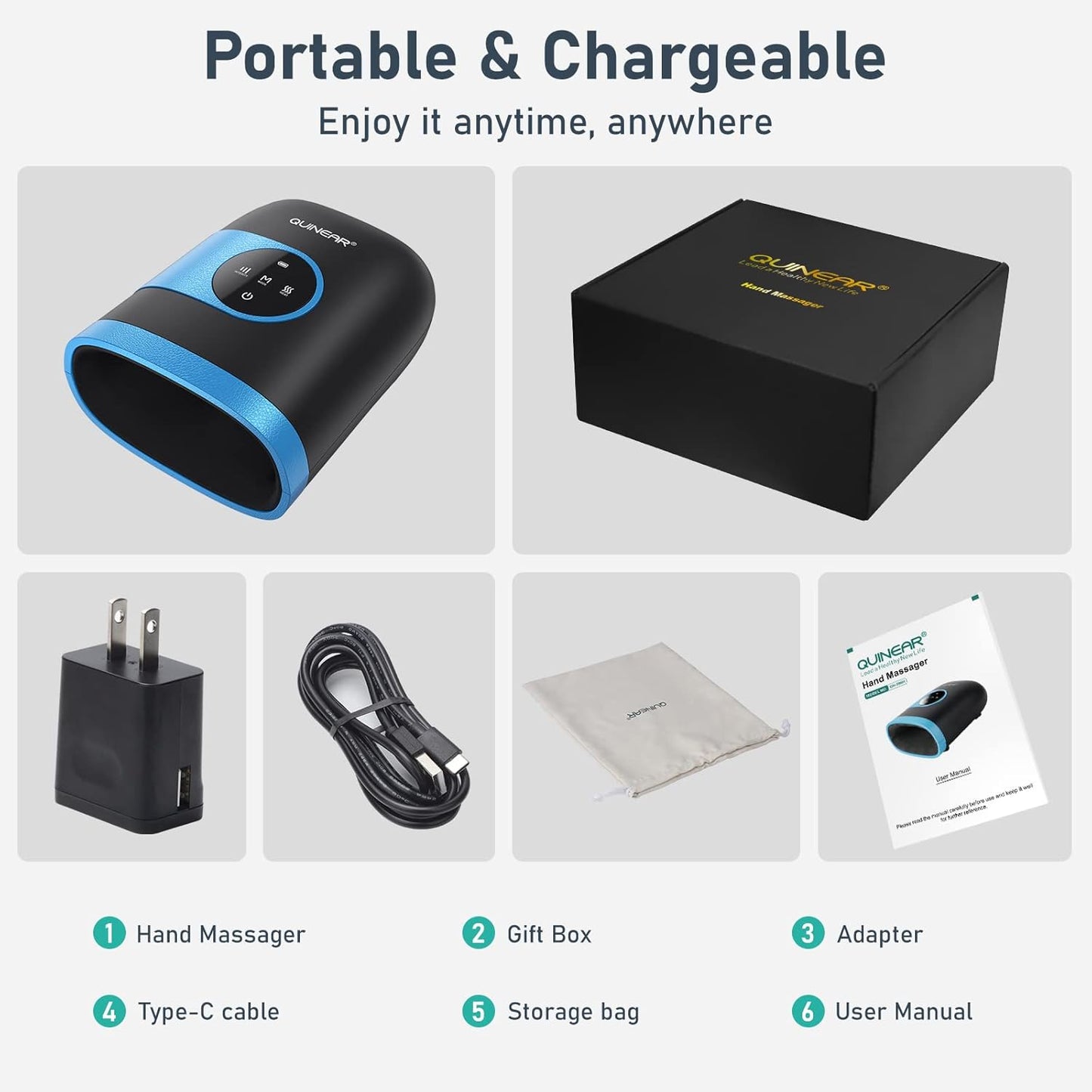 Masajeador de manos inalámbrico con calor y compresión para artritis