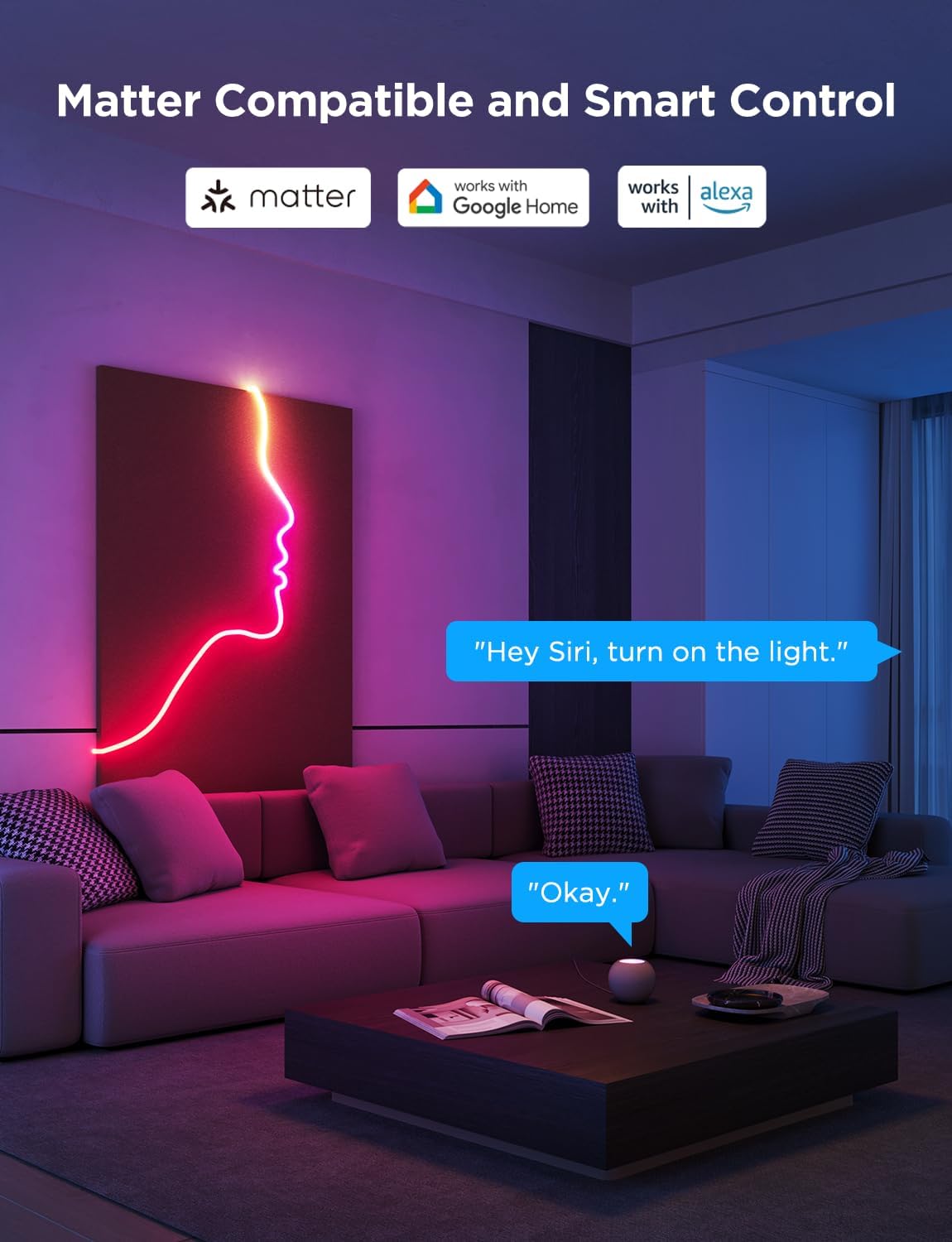 Luces de neón, LED Smart, Govee, Rope light 2, cable negro.