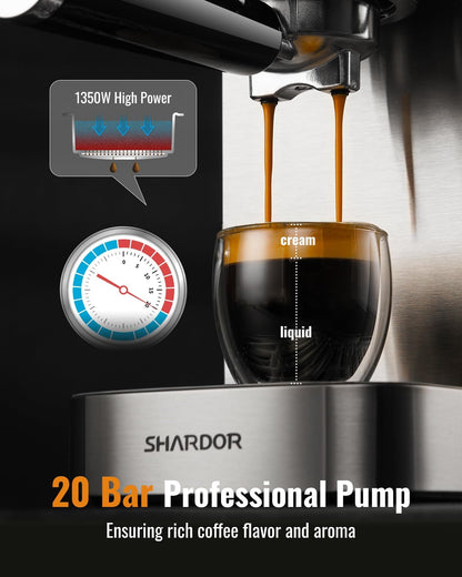 Cafetera Espresso SHARDOR 20 Bares con Espumador y Pantalla Táctil.(USADA)