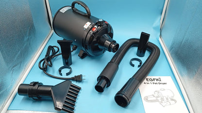 Secador de pelo para perros EGFKI, 5.2HP/3800W, 3 Boquillas.