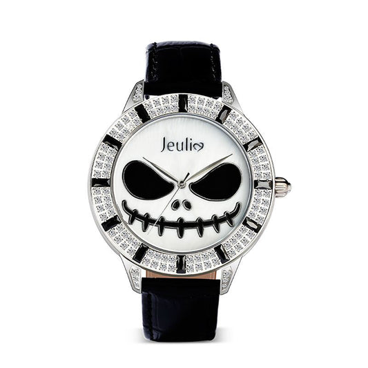 Reloj de cuarzo, JEULIA, Correa de cuero, Jack Skellington.