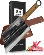 Cuchillo de carnicero de 7.8", con funda y mango de madera forjado.