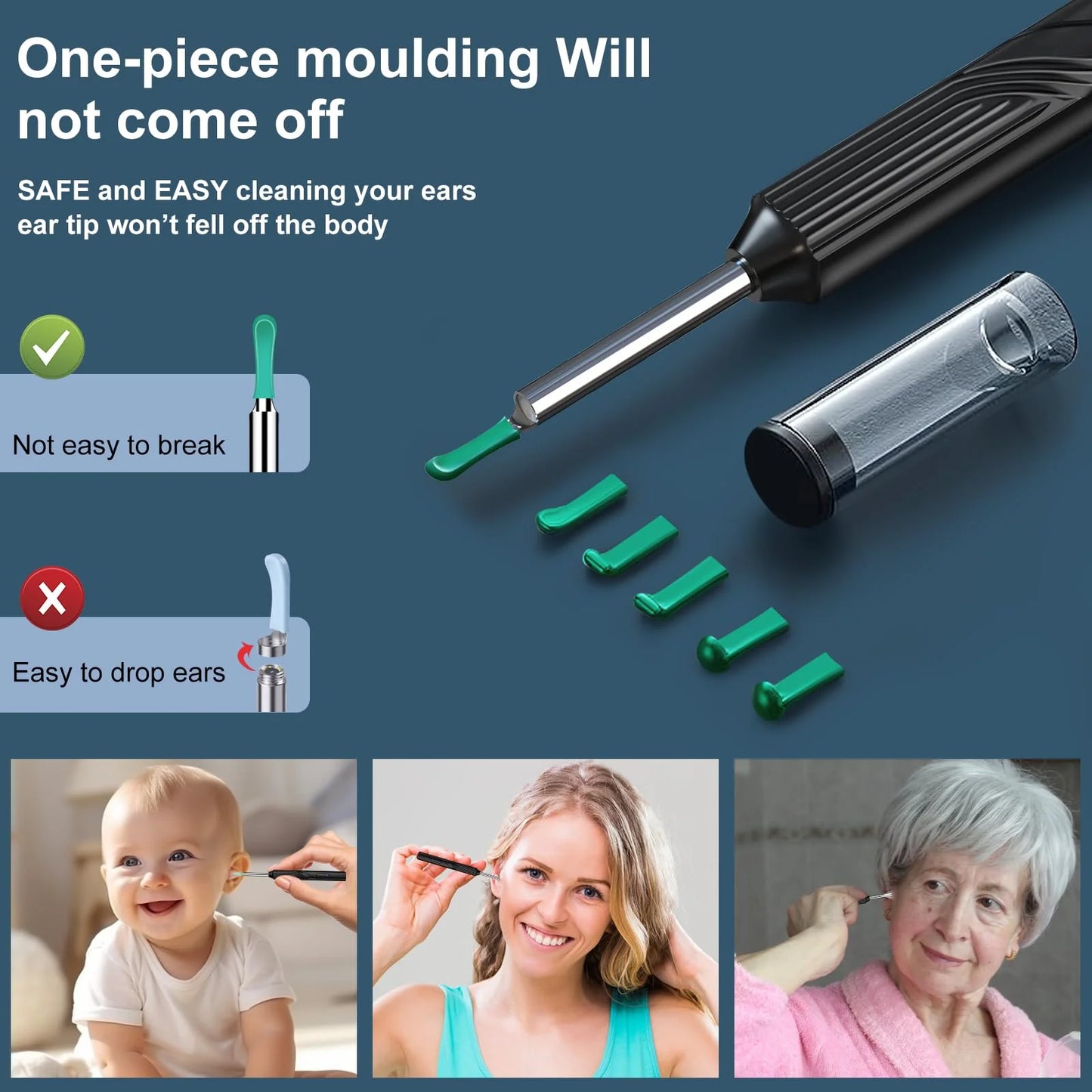 Kit de eliminación de cerumen con cámara, WiFi, 7pcs limpieza.