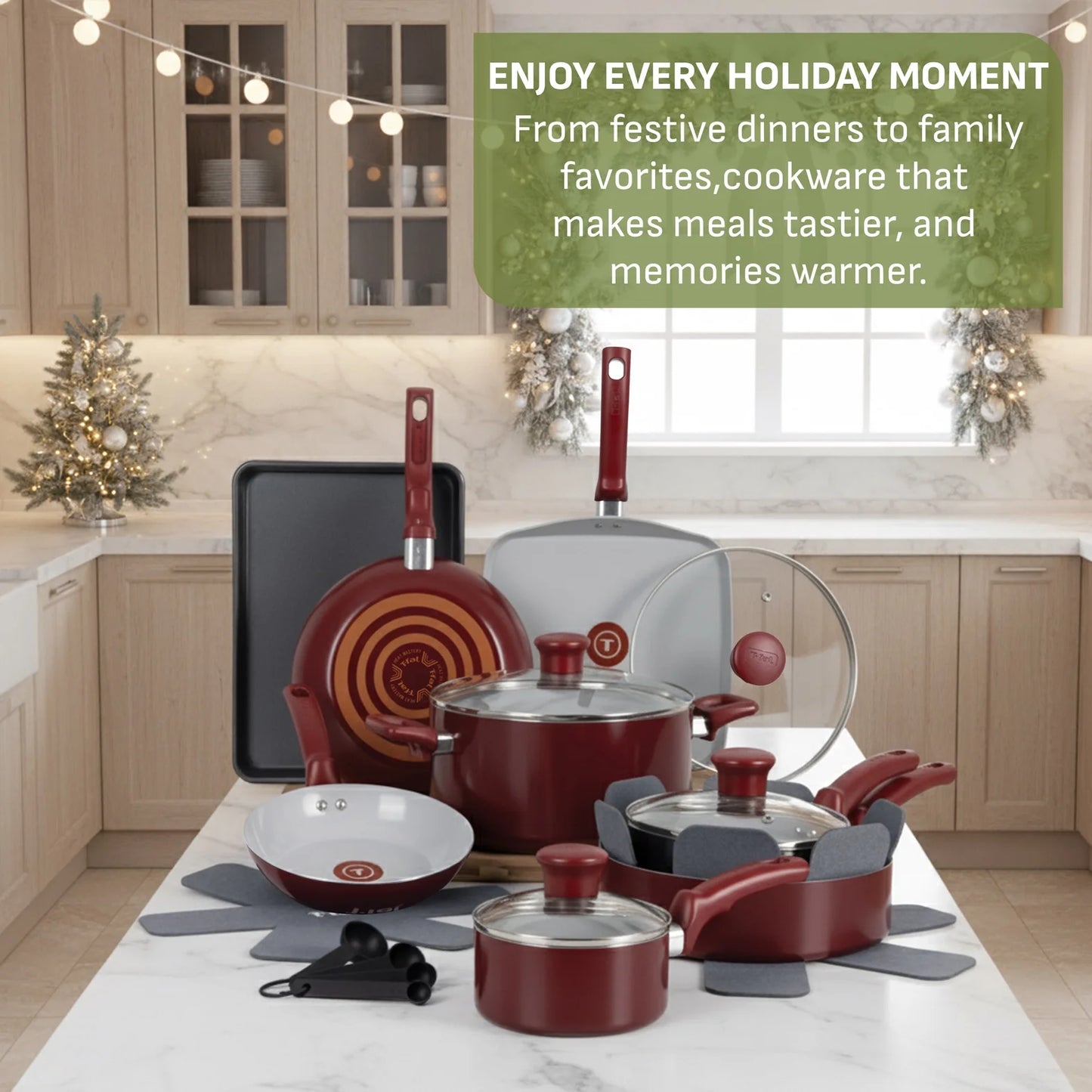 T-fal Kitchen Solutions Cerámica, Utensilios de Cocina de 22 Piezas, Rojo