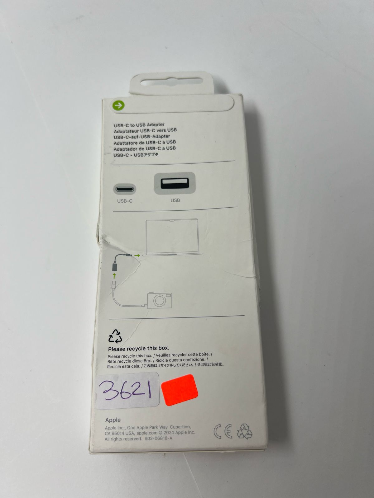 Apple Adaptador de USB-C a USB caja dañada