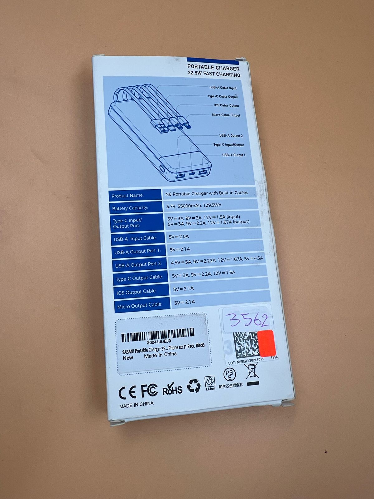 Cargador portátil SABANI de 35 000 mAh (USADO)