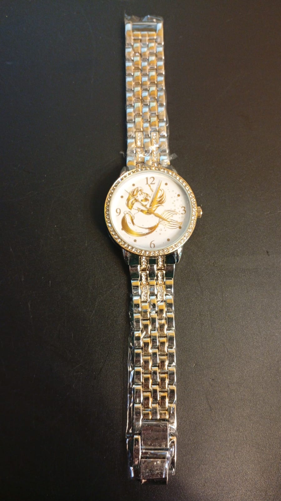 Reloj con pedreria, La Sirenita, para adulto, dorado y plata.