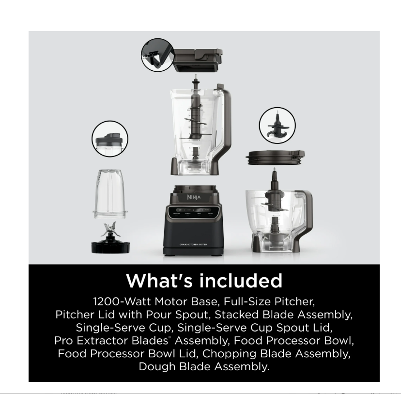 Licuadora Ninja Grand, 1,9 lts, procesador de alimentos, vaso 500 ml.