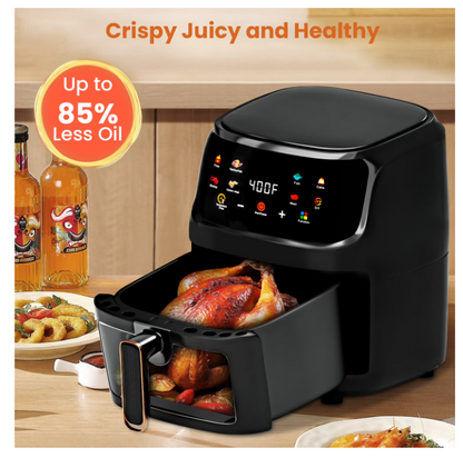 Freidora de Aire Bluebow 7.5QT, Pantalla Táctil 8 en 1, 1700W, Vent. Visible