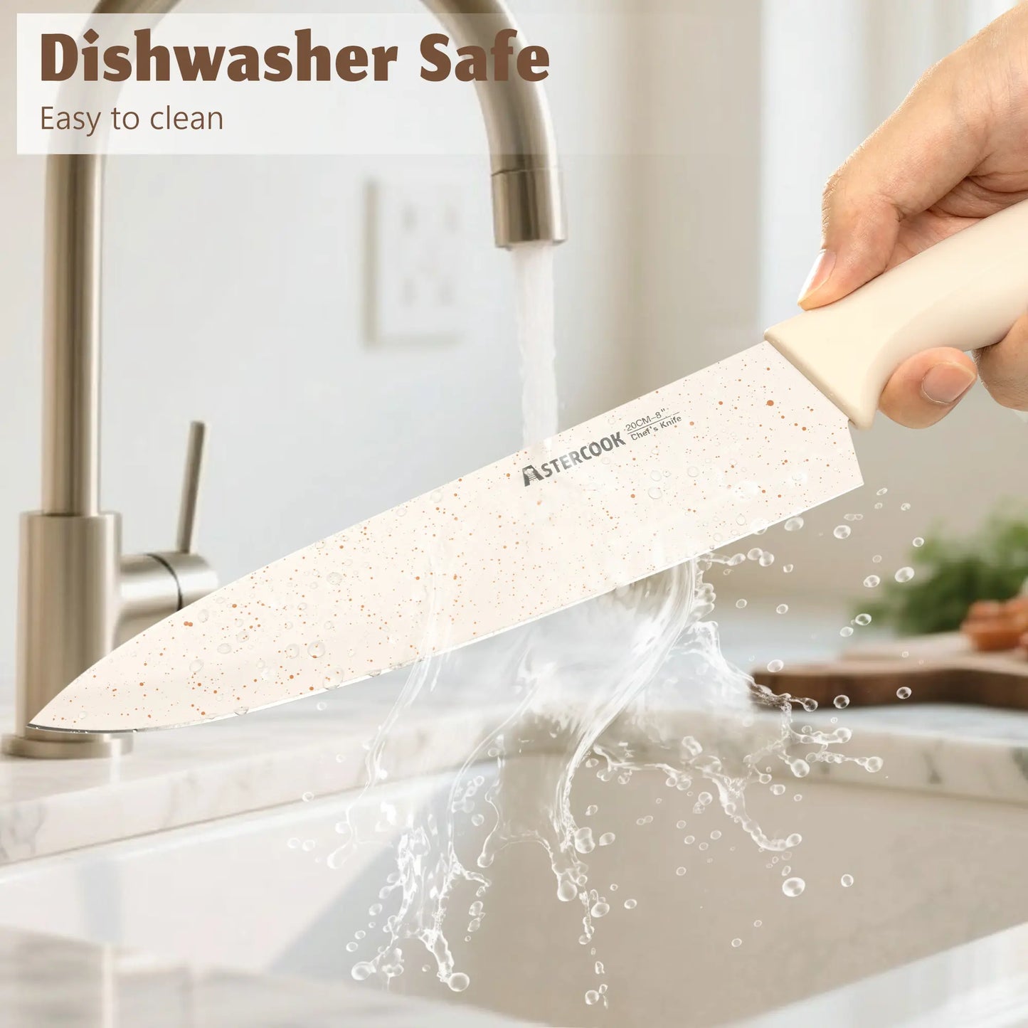 Juego de cuchillos Astercook con revestimiento antioxidante y afilador integrado