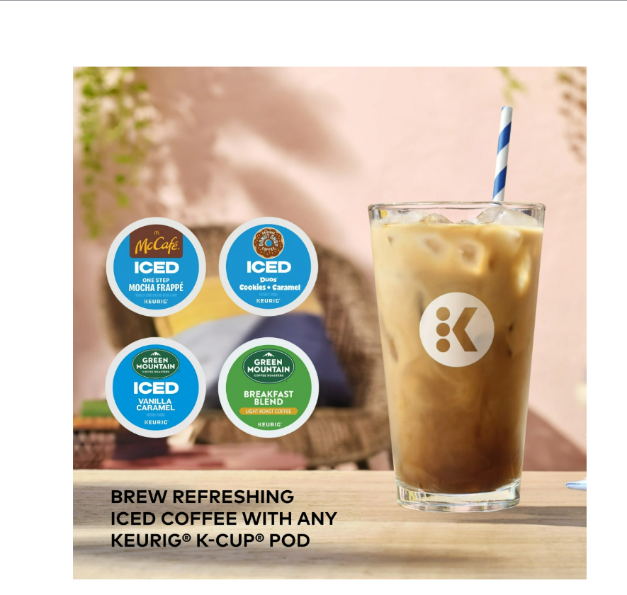 Cafetera Keurig, cápsulas K-Cup para café frío y caliente, negra.