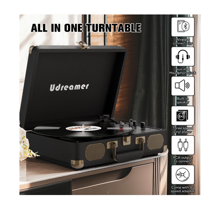 Tocadiscos de maletín con Bocinas, para Discos de vinilo, Udreamer.