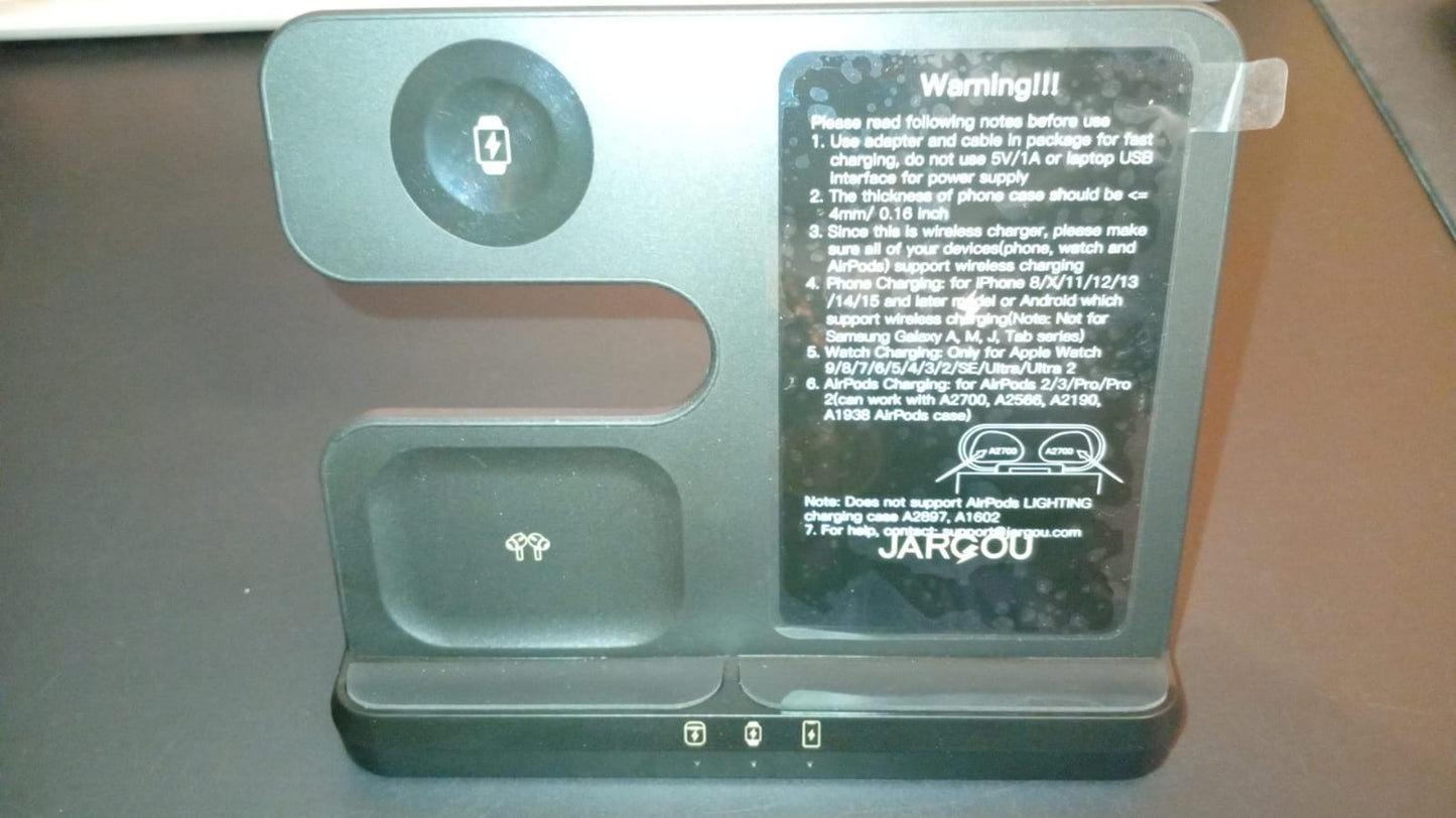 Estación de Carga inalámbrica, 3 en 1, Jargou.(USADO).