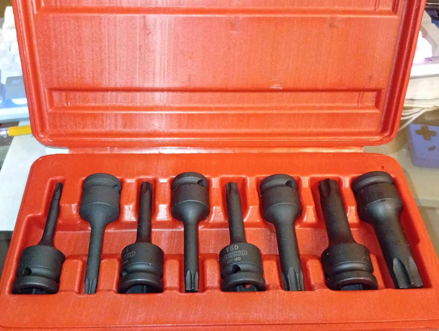 Kit de llaves Torx Star de 1/2", 8 piezas, T30 a T70, CR-MO(DETALLE)