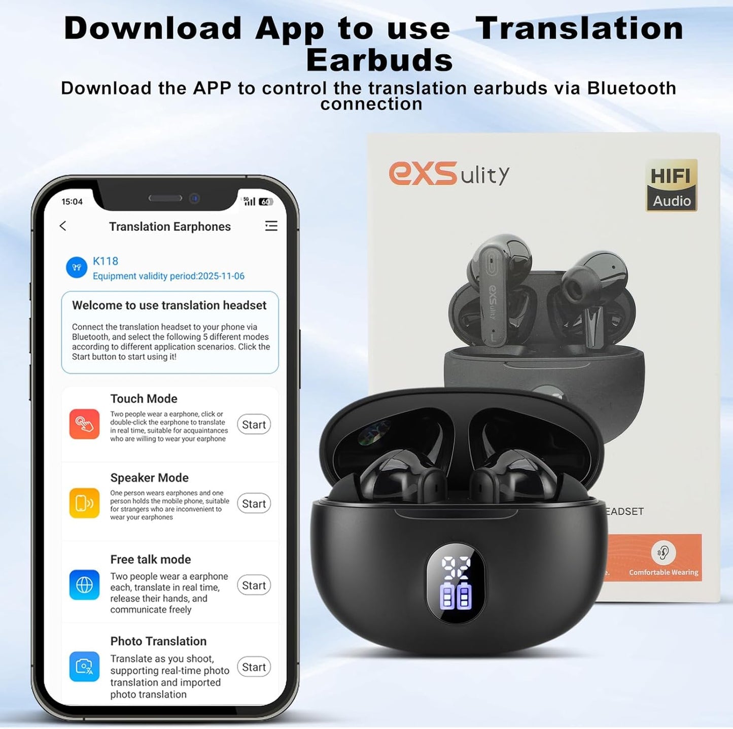 Exsulity Audífonos traductores de idiomas AI