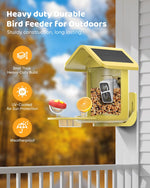 Comedero para pájaros con cámara, energía solar, identificación AI.