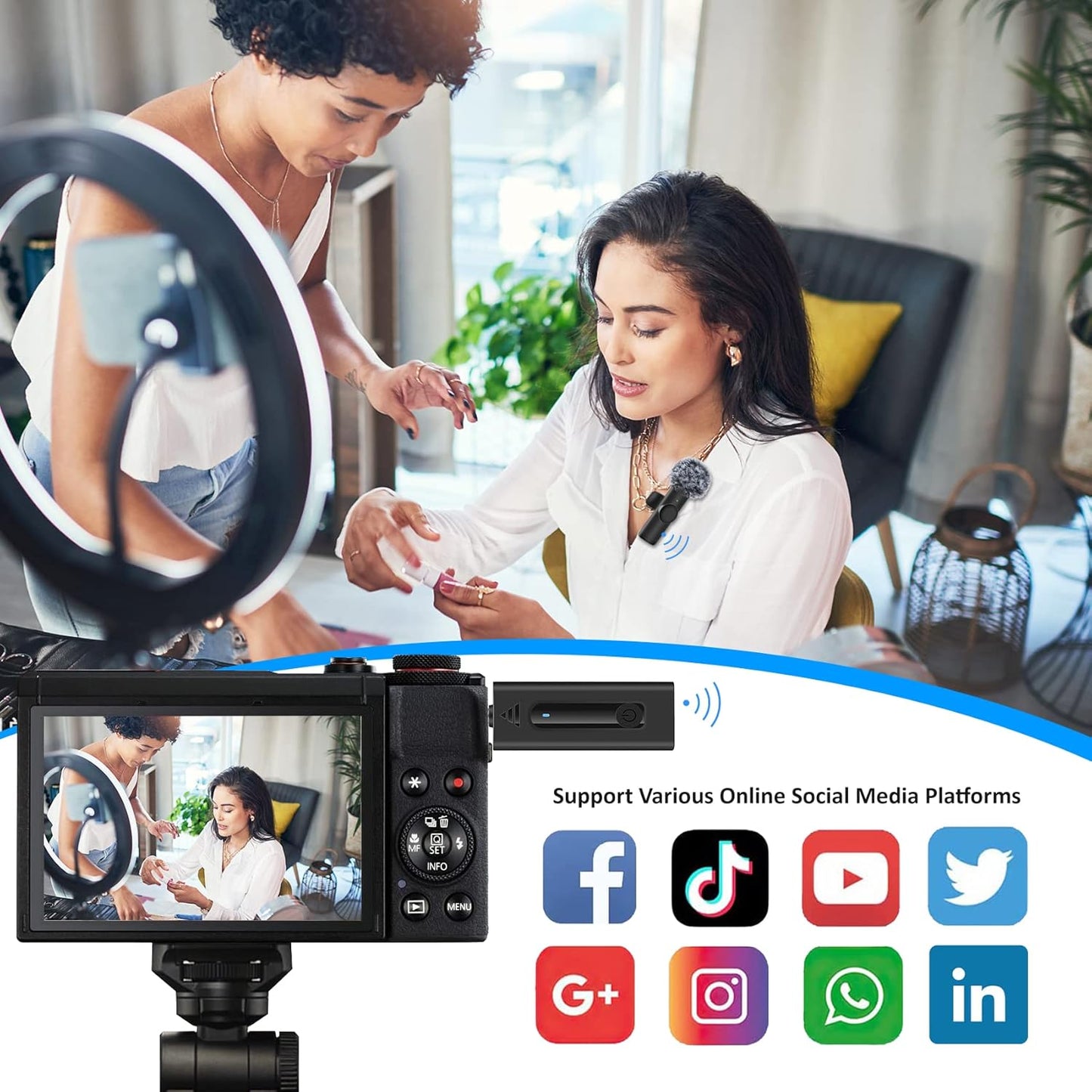 SPORTKEE - Paquete de 2 micrófonos inalámbricos Lavalier.