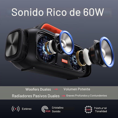 Altavoz DOSS Extreme Boom, Bluetooth con sonido potente de 60 W
