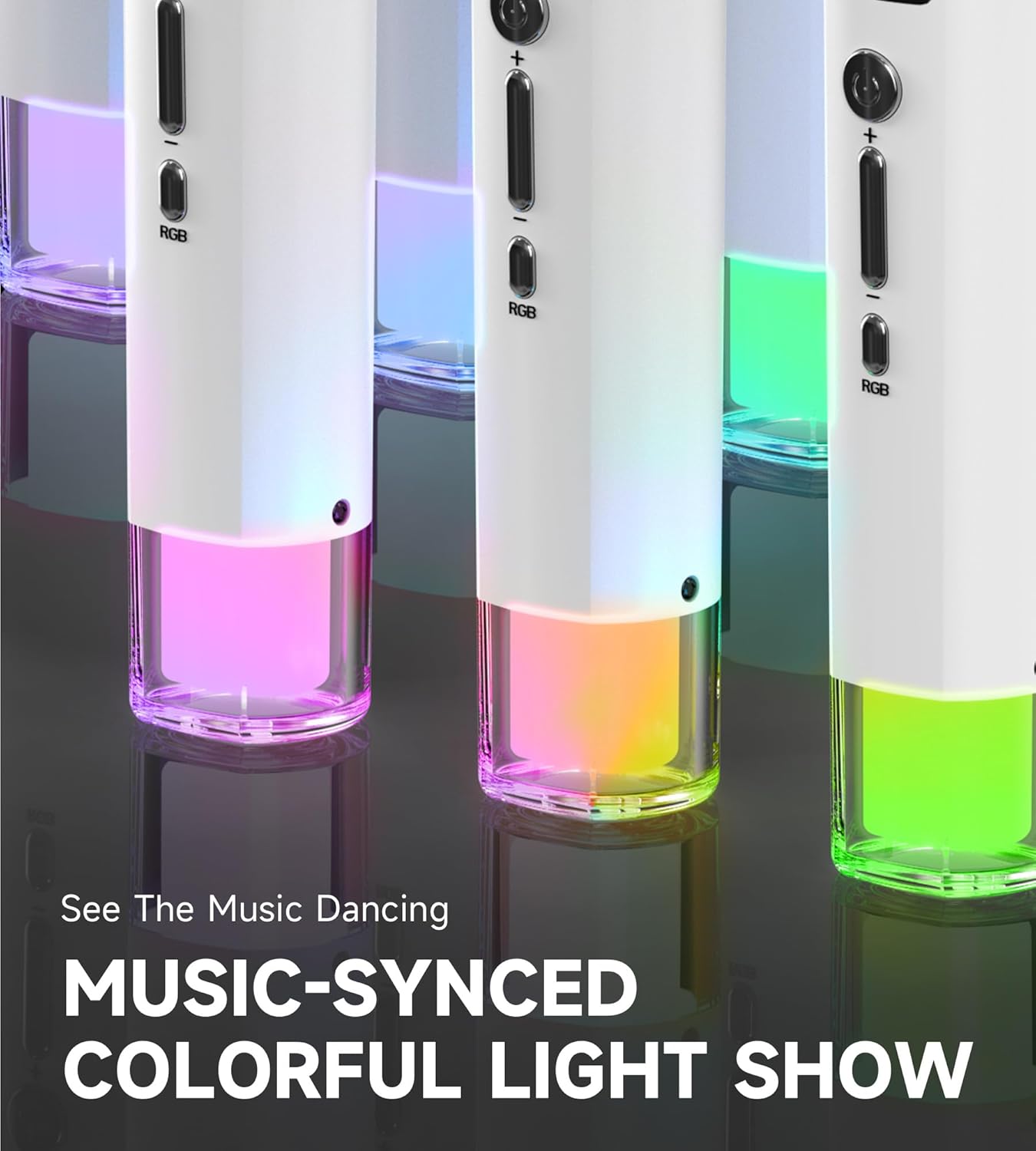 Micrófonos inalámbricos, conexión chip uno a uno, luces LED.