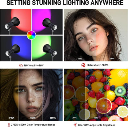 Iluminación de fotografía, portátil, luces COB para video, 2700K/6500K.