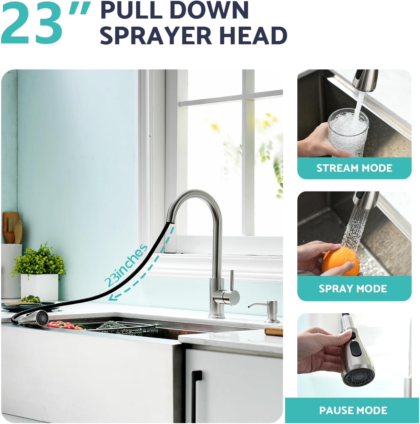 Grifo de fregadero de cocina, níquel cepillado, rociador desplegable.