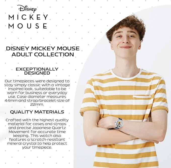 Reloj para adultos, con correa de cuero, Mickey Mouse.