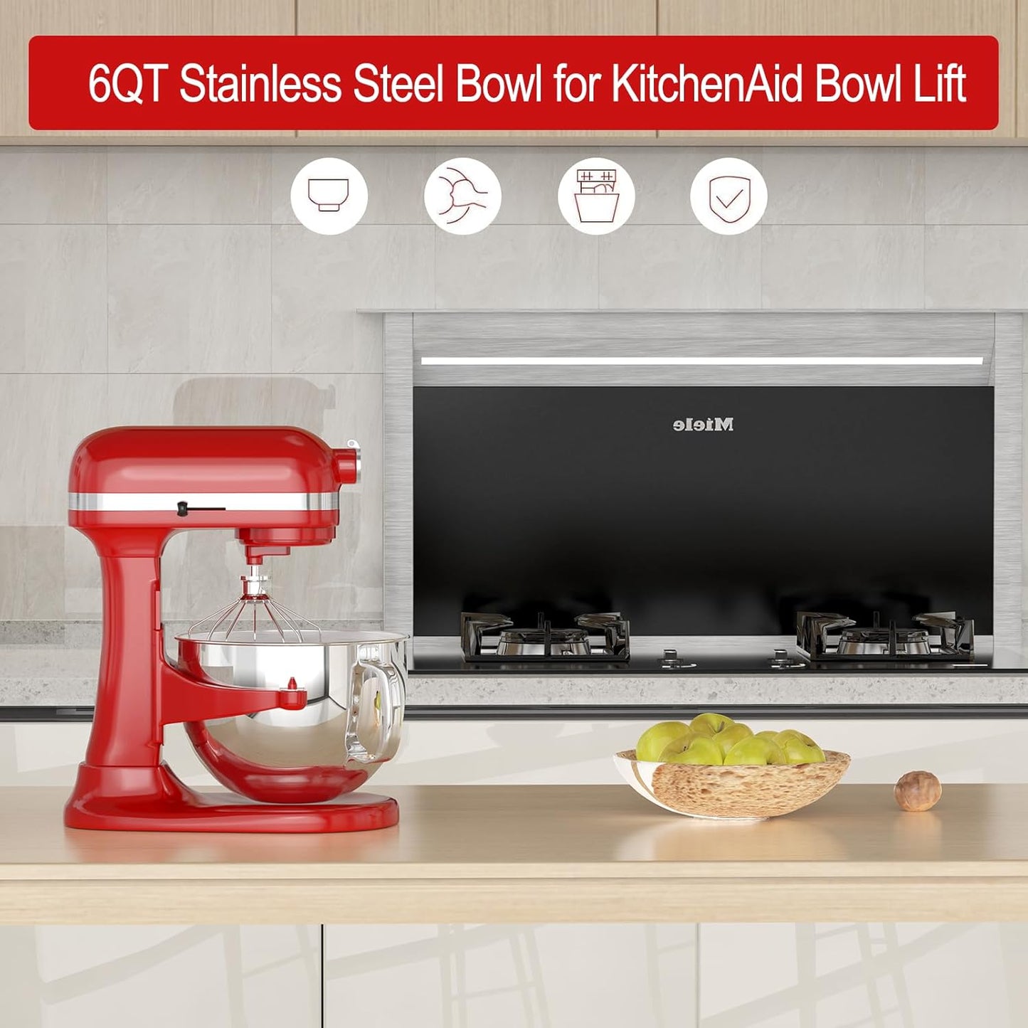 Cuenco mezclador de acero inoxidable de 7qt con tapas comp. kitchenaid de pie