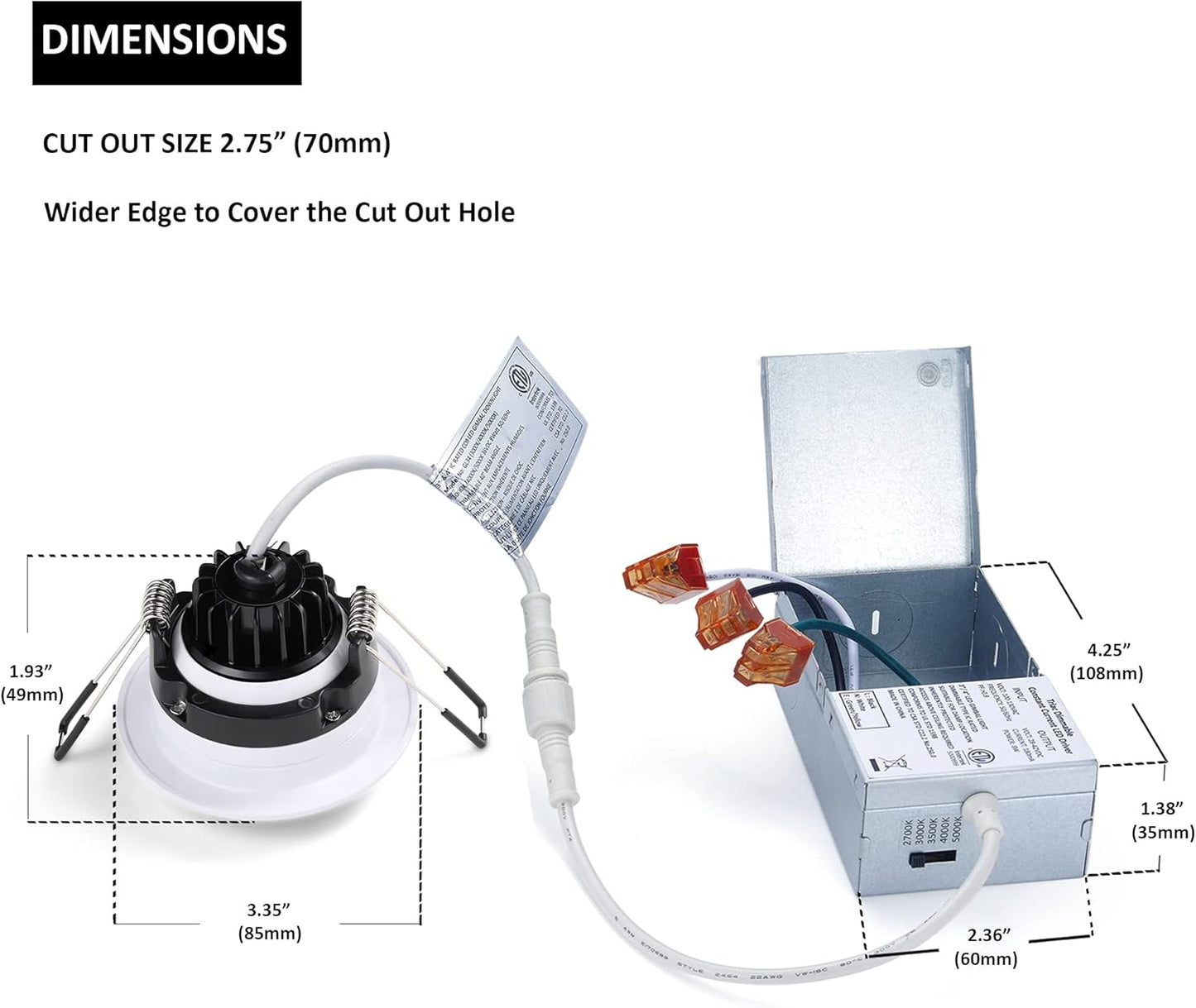 Foco (6) giratorio de cardán empotrado 5 CCT Y 3 CCT  3" lámpara de techo