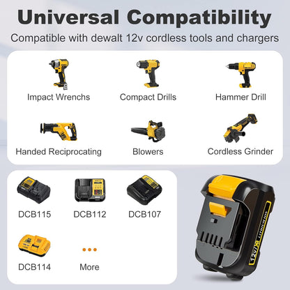 Kit de 2 baterías DCB120 de 3.0 A con cargador, compatible Dewalt.