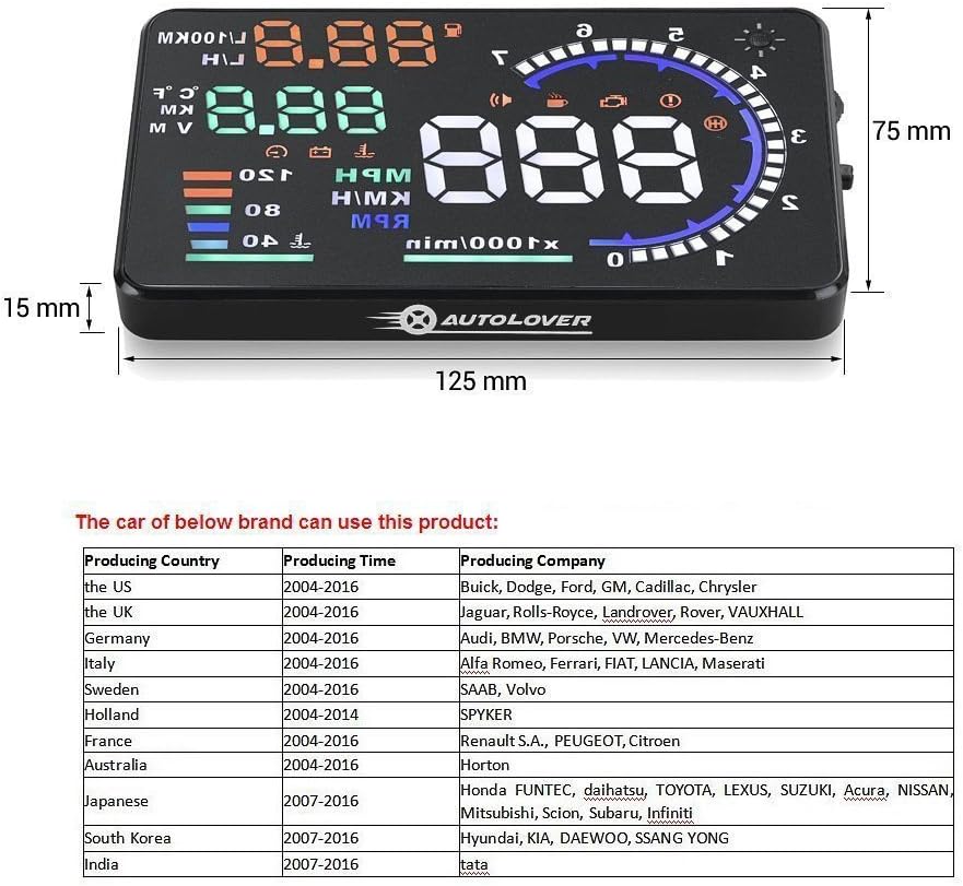 AUTOLOVER - Parabrisas para coche A8 de 5,5 pulgadas.