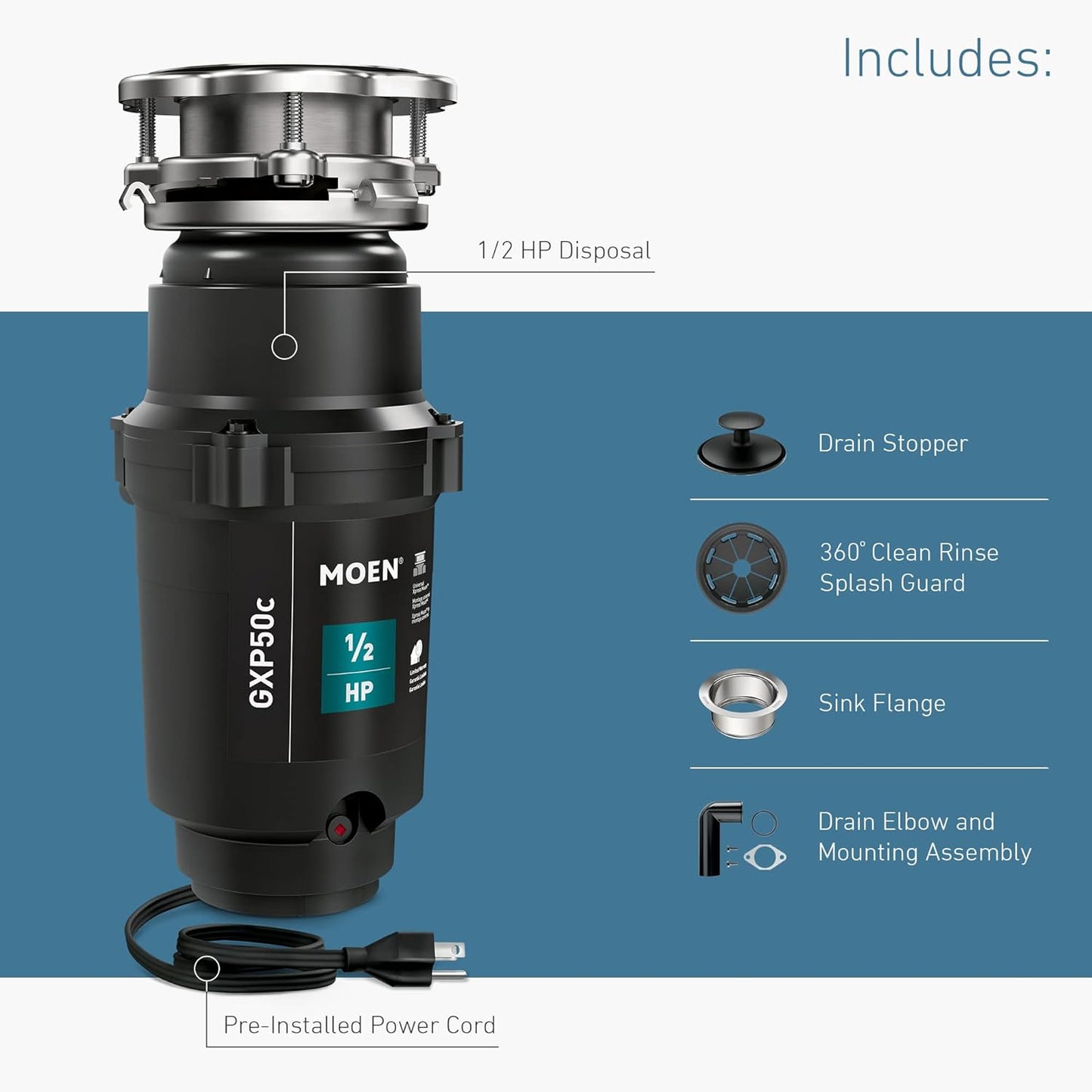 Moen GXP50C GX Pro Series 1/2 HP Eliminación de residuos