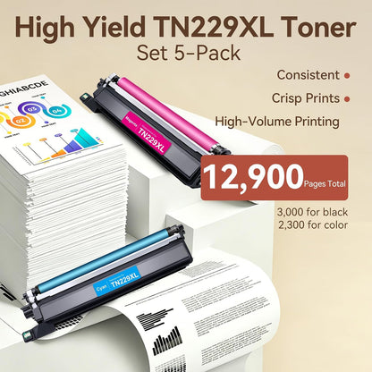Cartuchos de tóner compatibles para Brother TN229X, 5 Pack