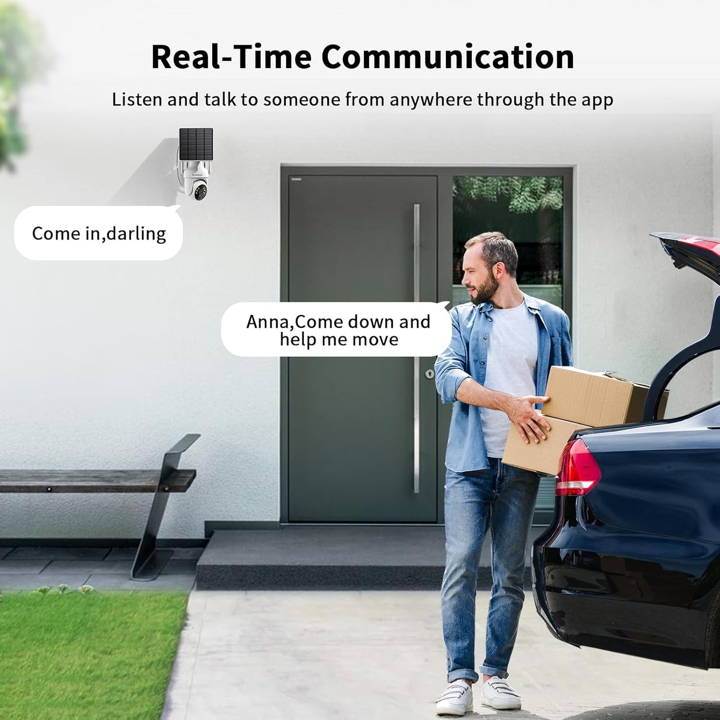 Cámara de seguridad solar 2K, para exteriores, 2 vías, (DETALLE).