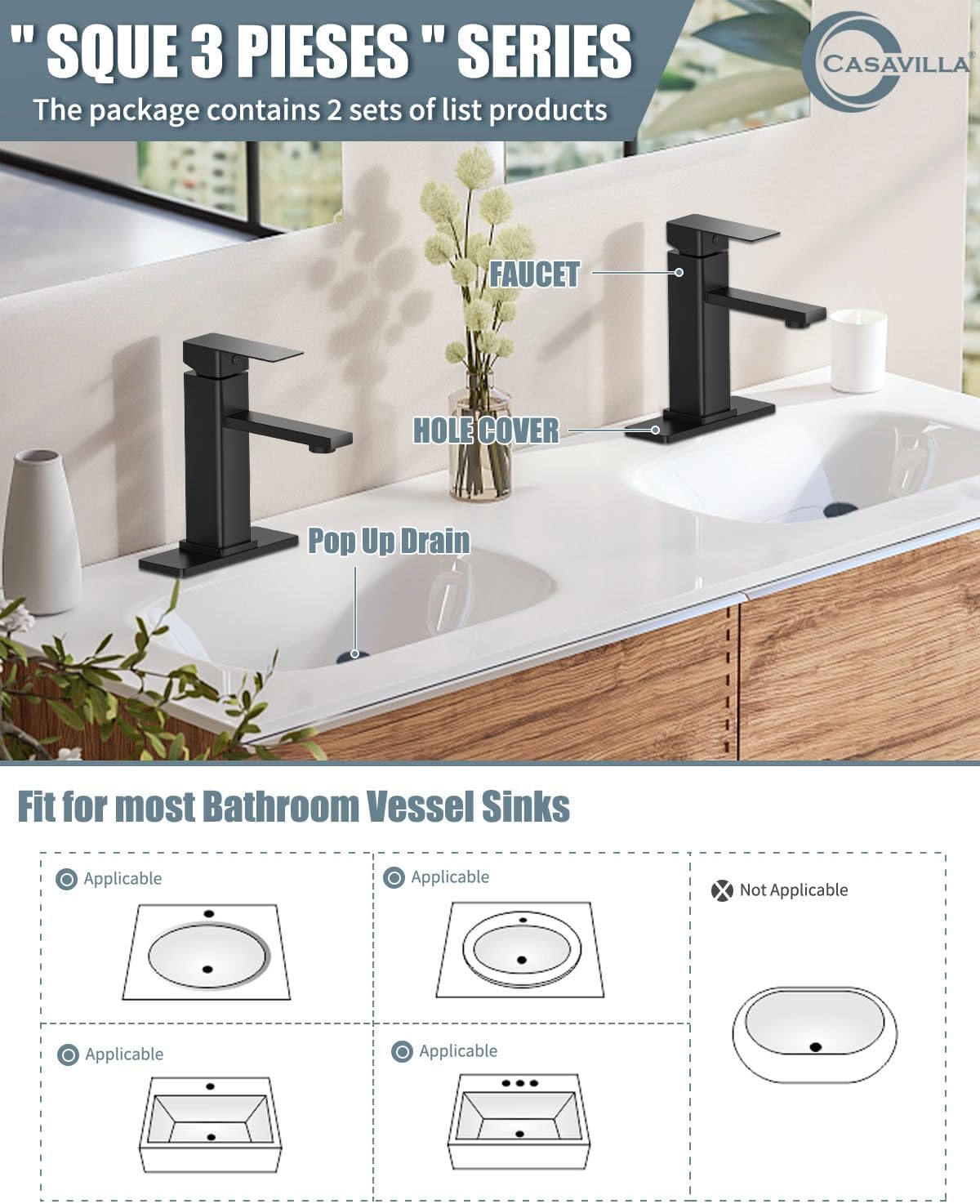 Juego de grifo de baño Casavilla con desagüe emergente, monomando