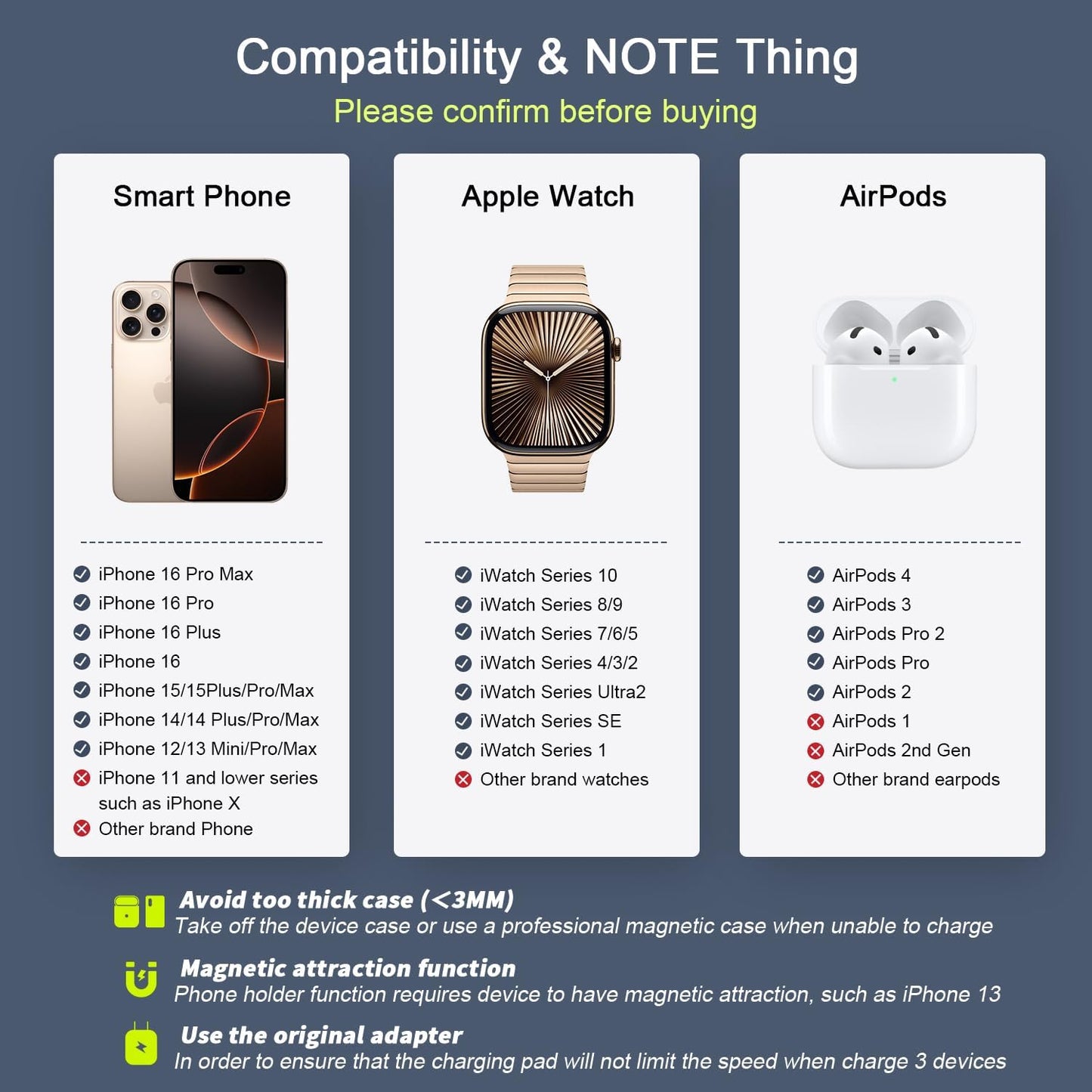 Estación de carga inalámbrica 3 en 1 múltiples dispositivos