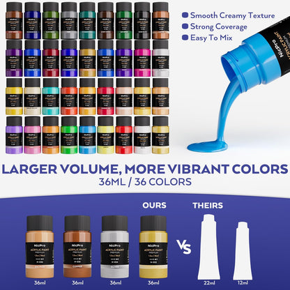 Kit de Pinturas Acrílicas en Lienzo, Nicpro de 80 pcs, 36ML.