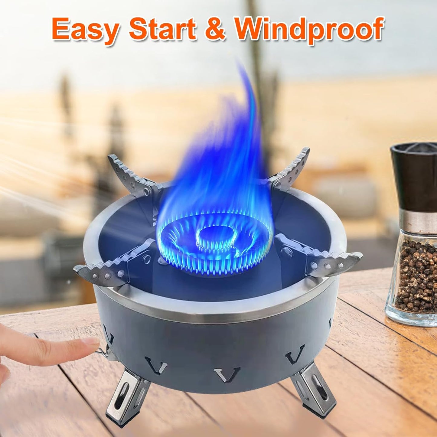 Estufa portátil para mochileros, 10000 W, resistente al viento, con adaptador