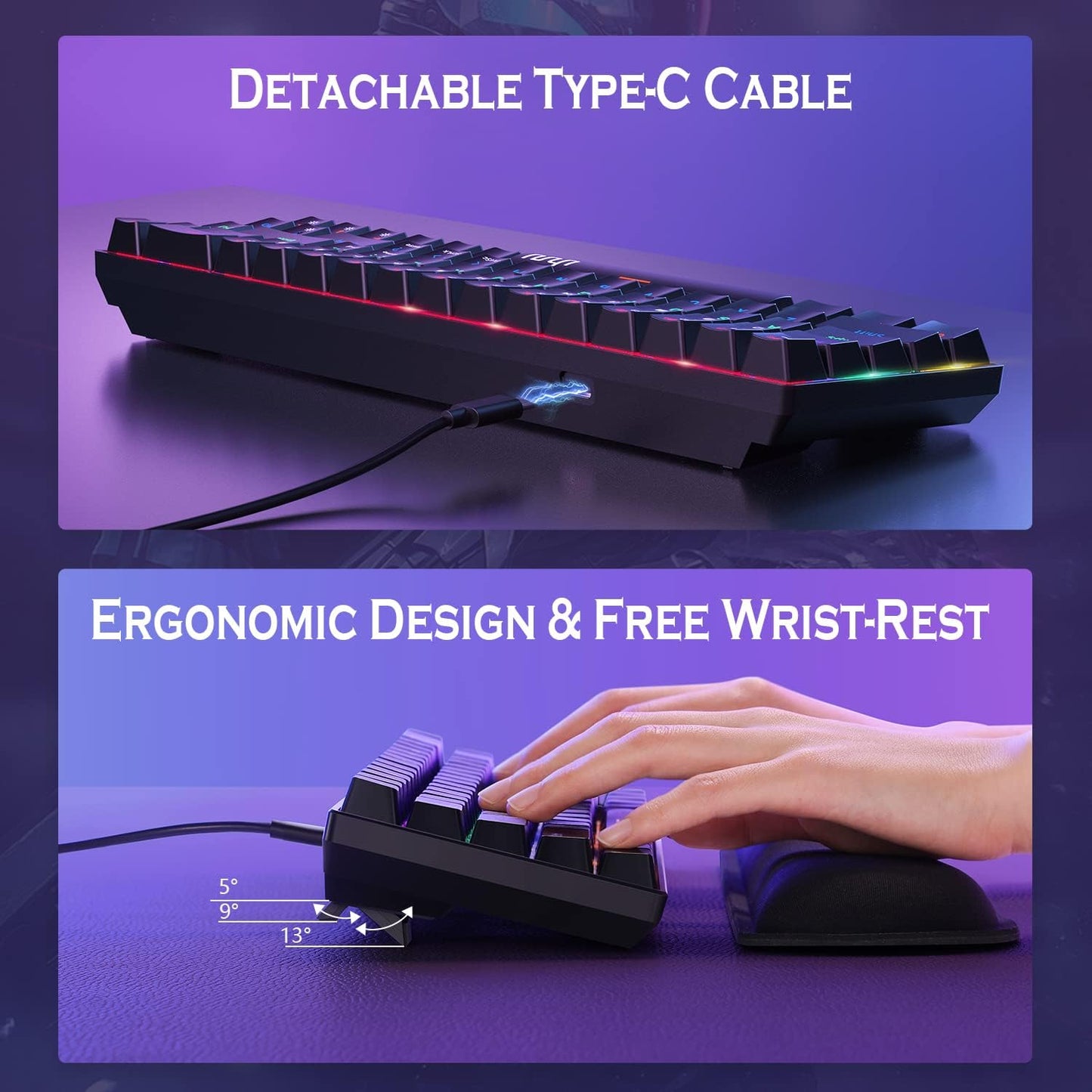 UHURU Teclado mecánico para juegos, UMK-100 con cable.