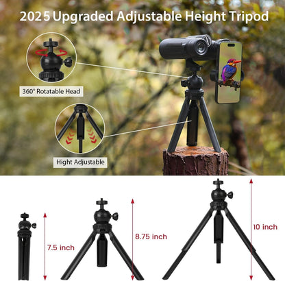 Binoculares HD de 12 x 42, trípode y adaptador de trípode.