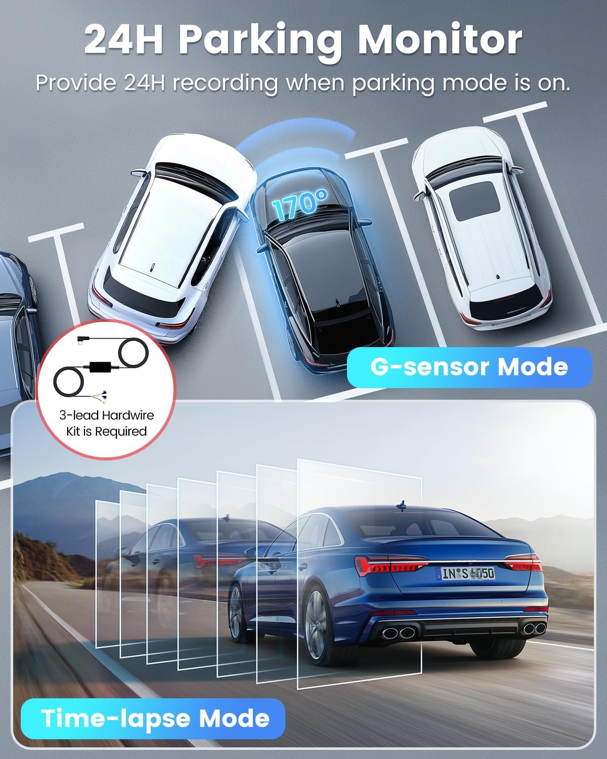 Dash Cam delantera y trasera 4K, cámara WiFi para coche.