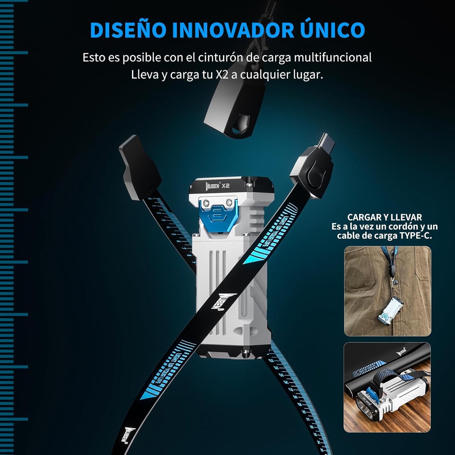 WUBEN X2 Linterna LED Recargable, 1800 lúmenes.