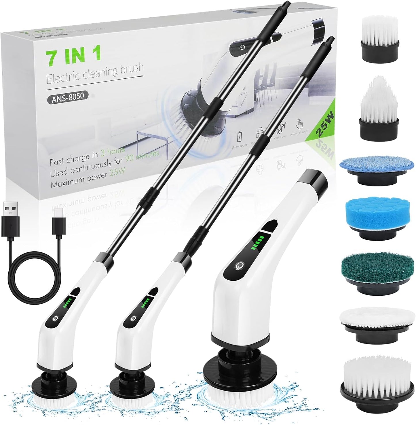 Cepillo eléctrico giratorio OSDUE, inalámbrico, para ducha, con 8 cabezales reemplazables.