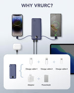 Cargador portátil con cables y enchufe de pared, 10000 mAh (USADO).
