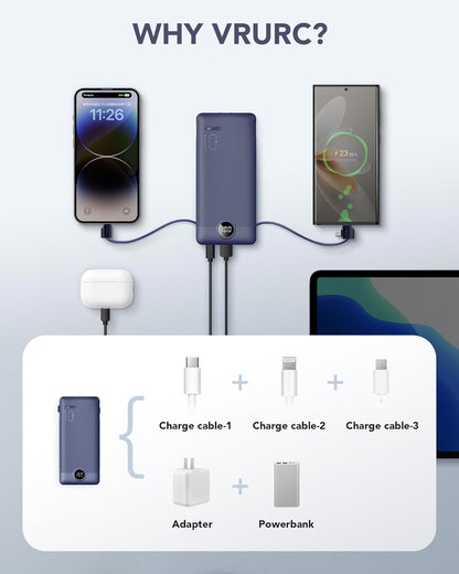 Cargador portátil con cables y enchufe de pared, 10000 mAh (USADO).