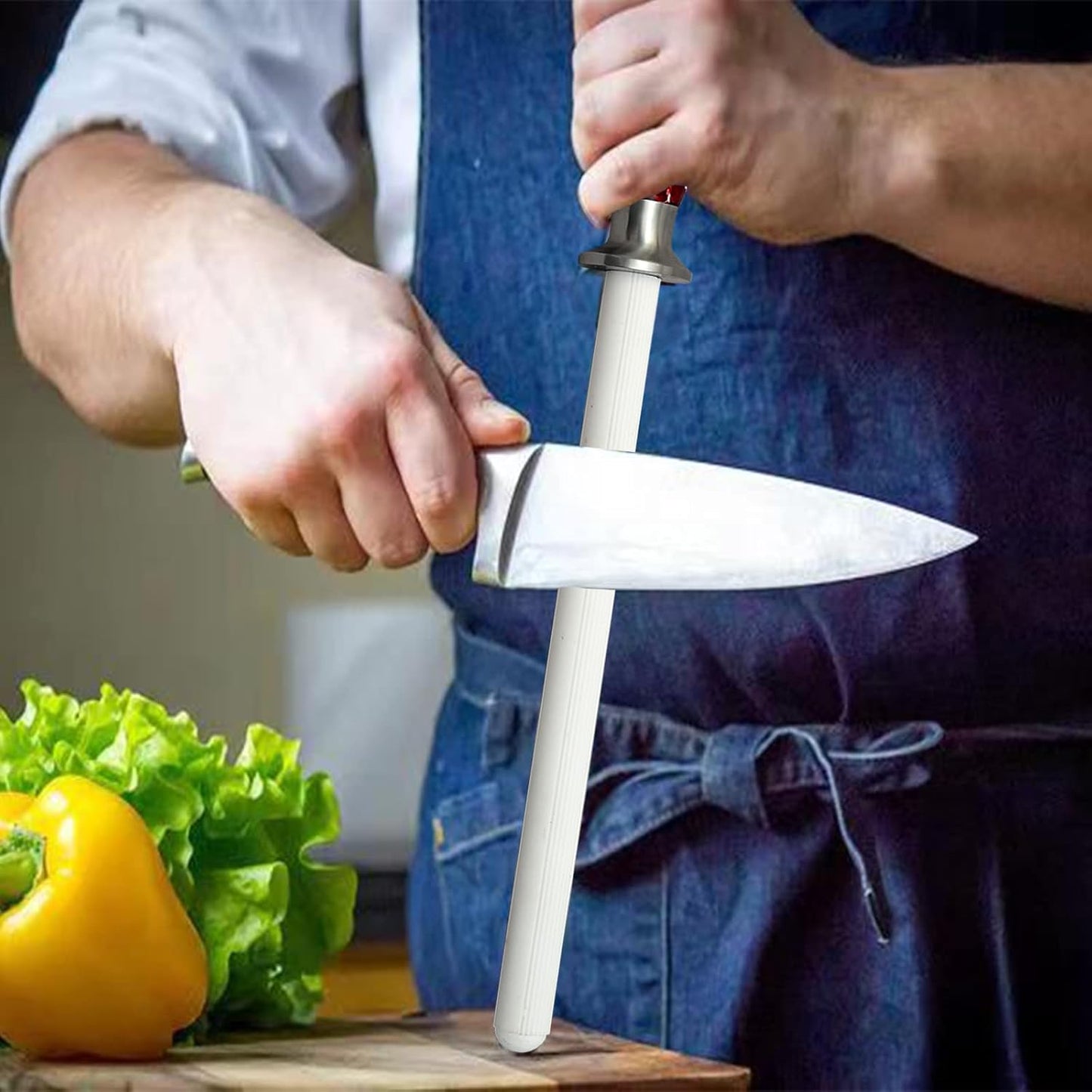 Varilla de afilar, cerámica, 9", P/cuchillos profesionales y caseros.