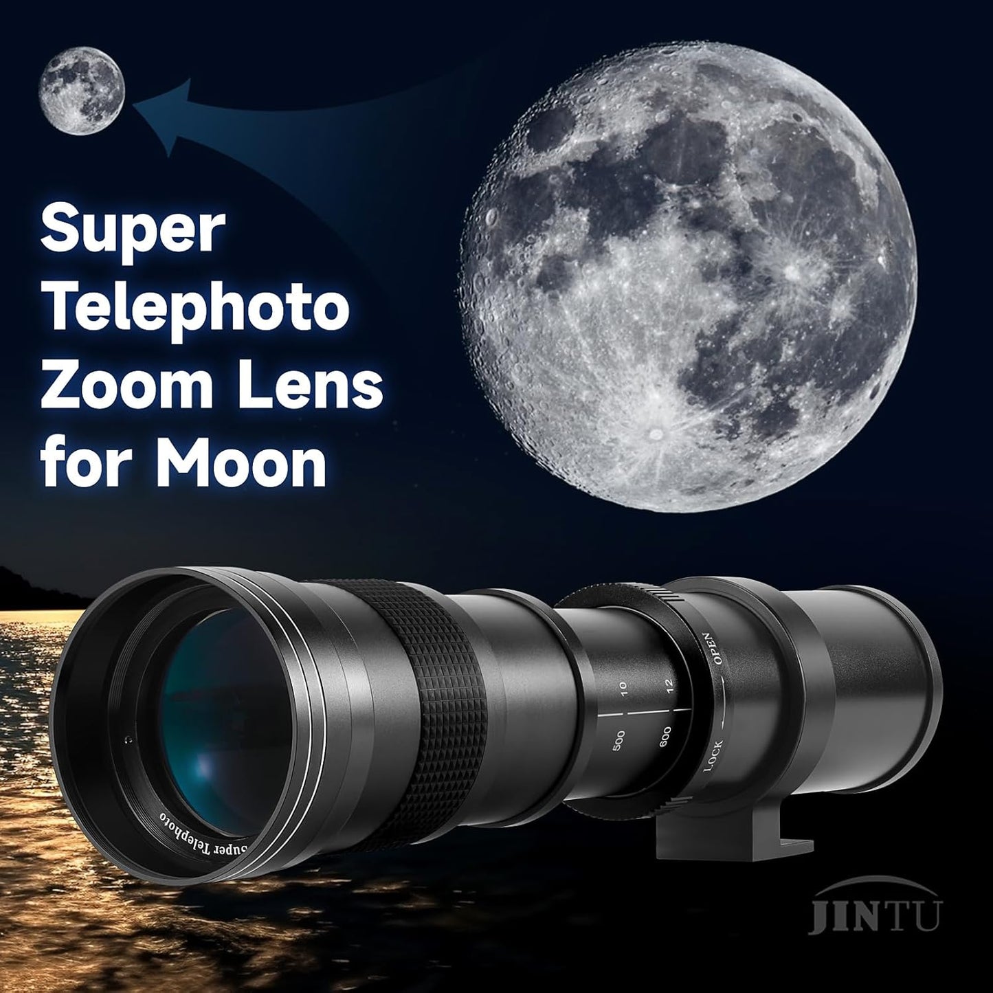 JINTU 420-800mm Camera Lens F/8.3 Super Telephoto Zoom.
