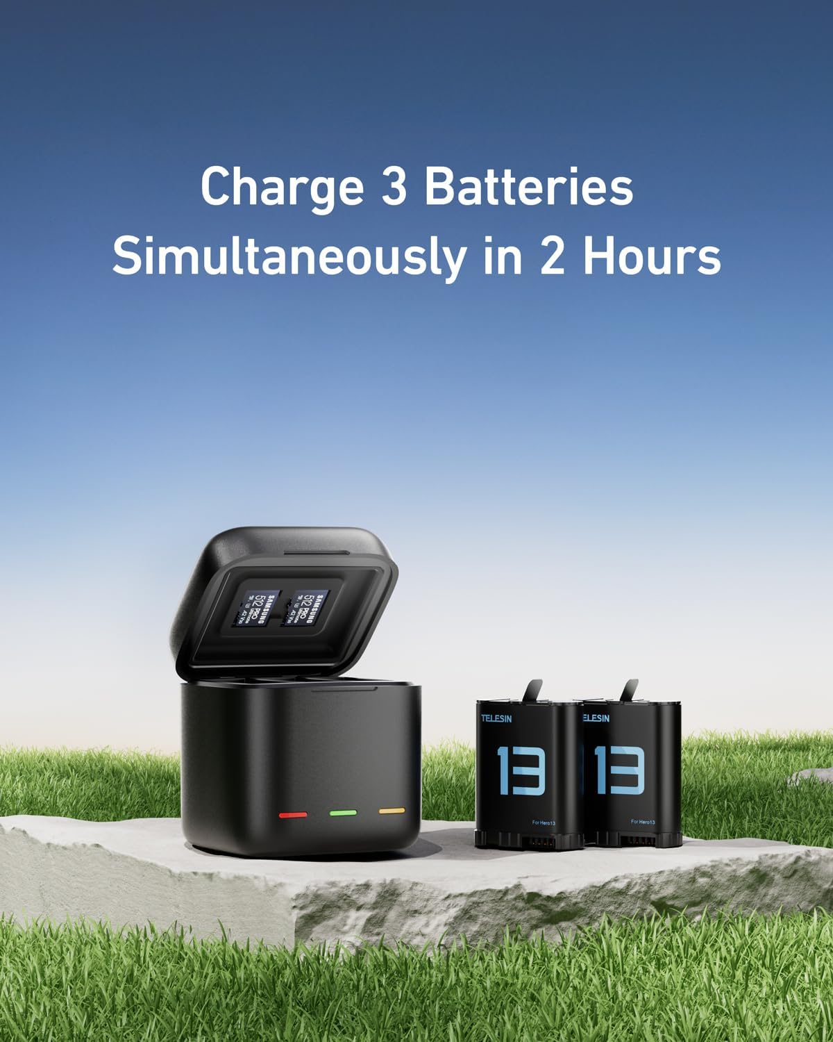 TELESIN Hero13 - Kit de cargador de batería – Paquete de 2 baterías.