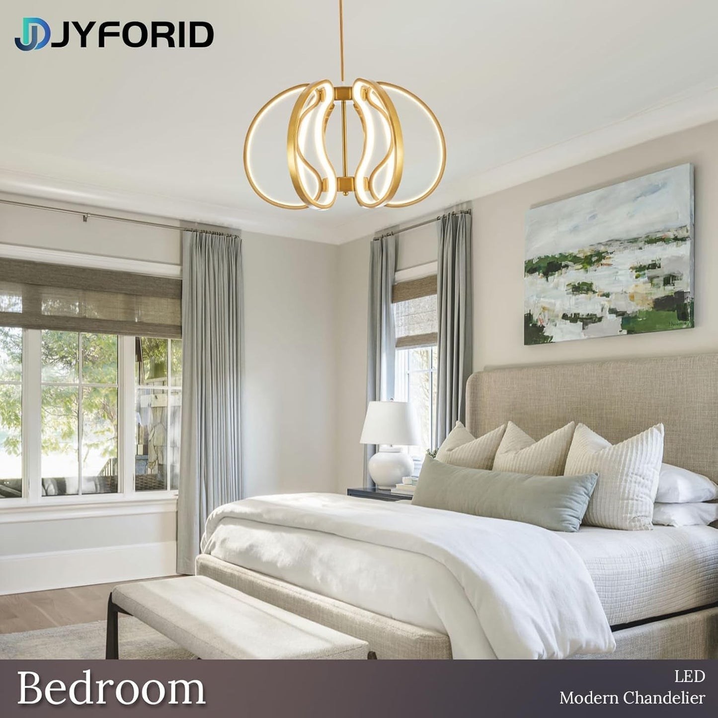 Jyforid, Lámpara de araña moderna, color oro LED, regulable.